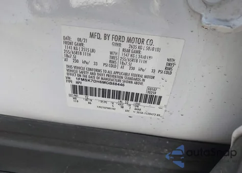 2021 Ford Explorer Xlt z USA, uszkodzony, nr VIN 1FMSK7DH6MGB88446